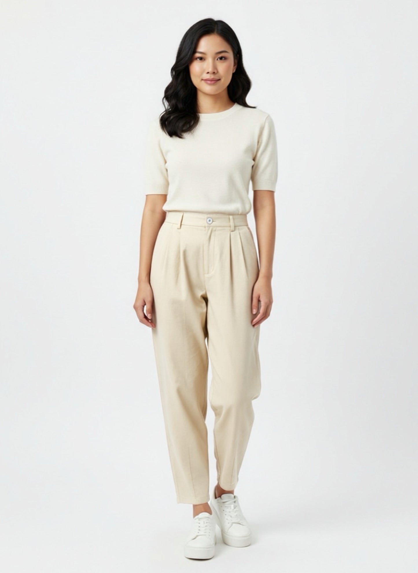 CREAM BUTTONED PANTS