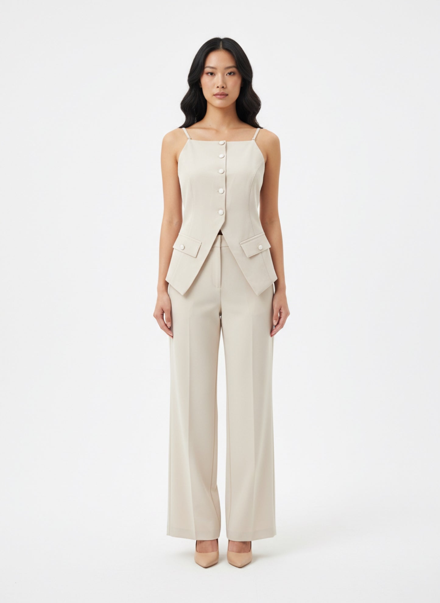 CREAM BUTTON UP VEST
