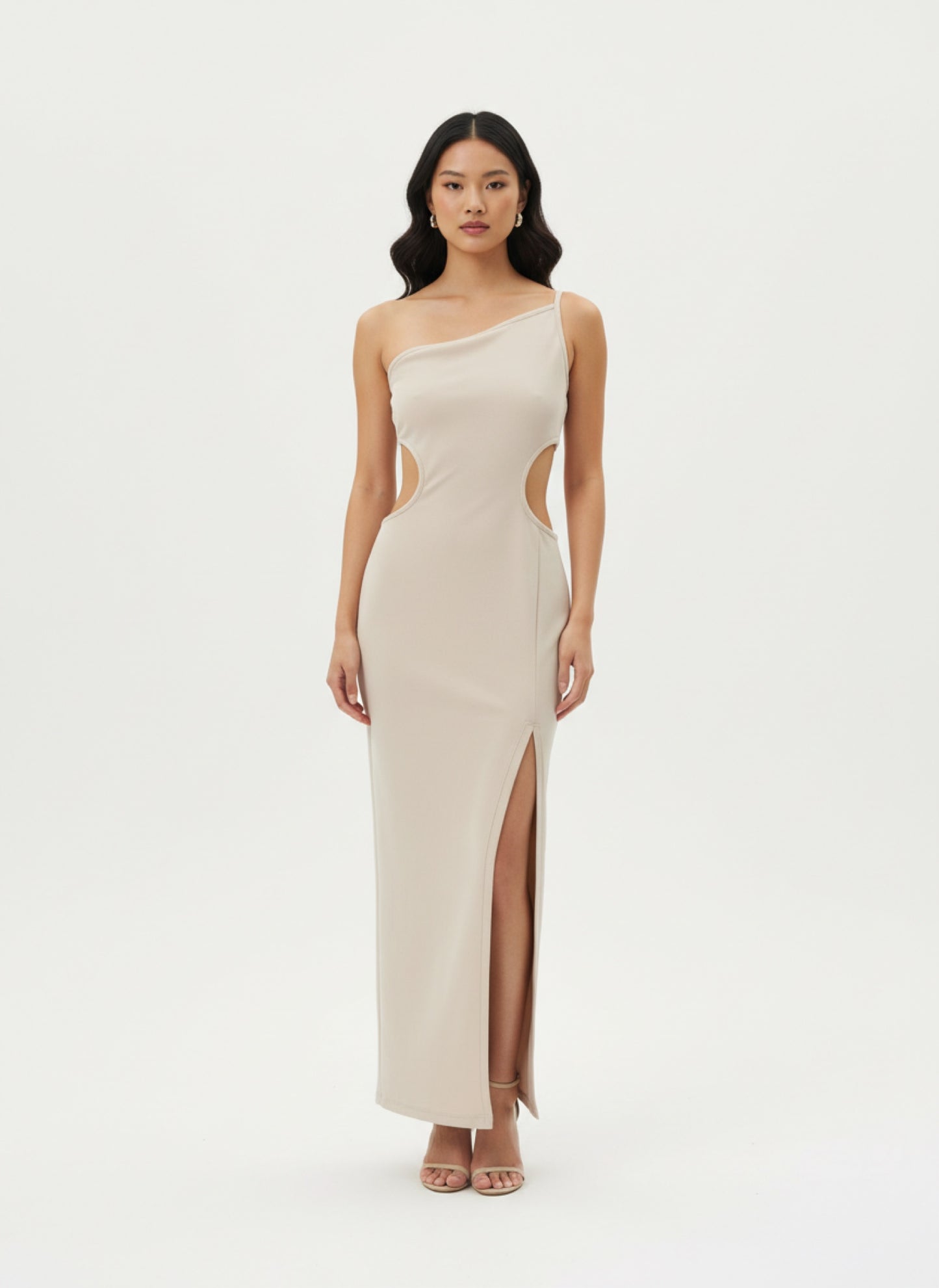 CREAM ONE-SHOULDER LONG DRESS