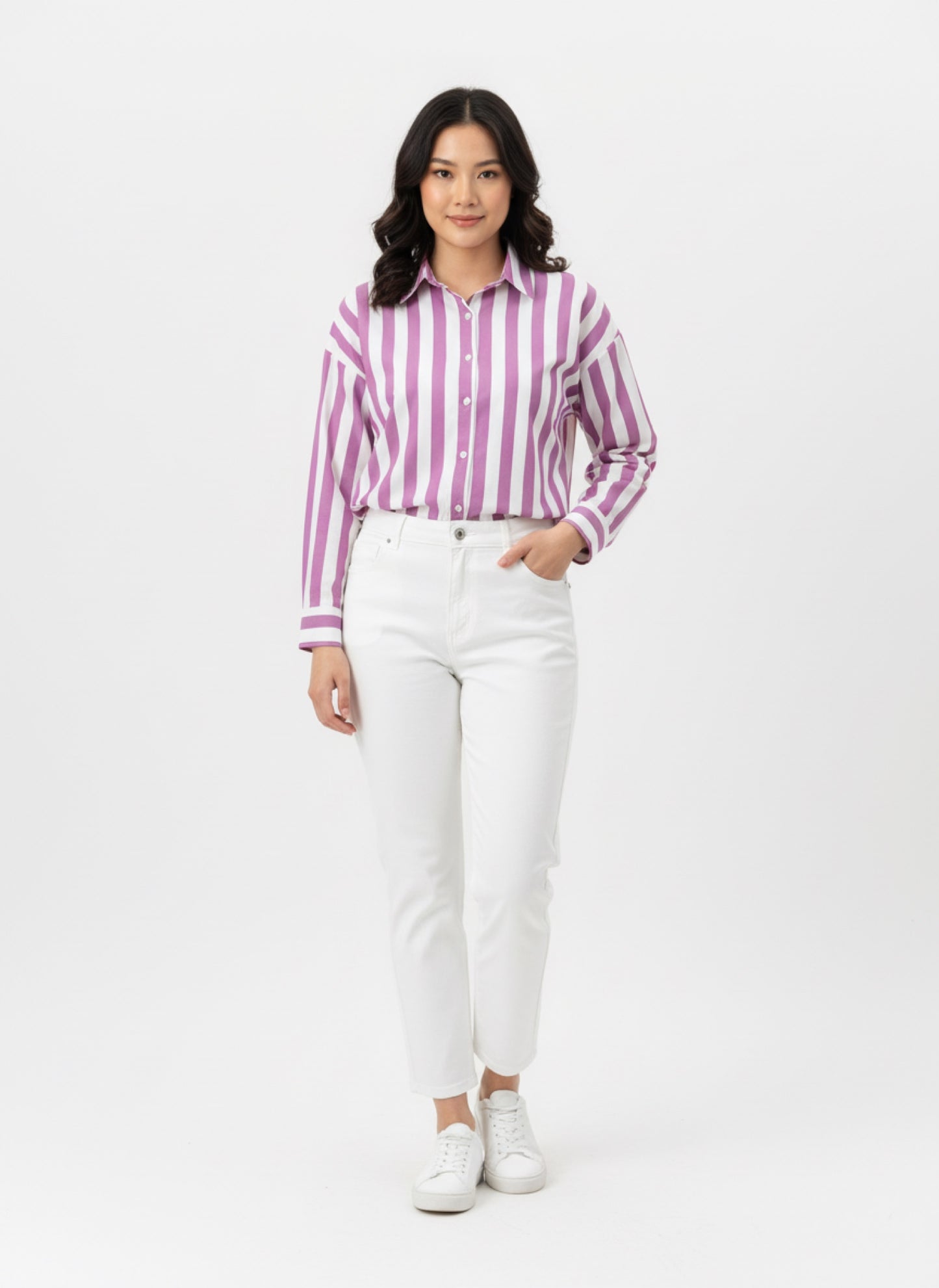 PURPLE AND WHITE STRIPED TOP