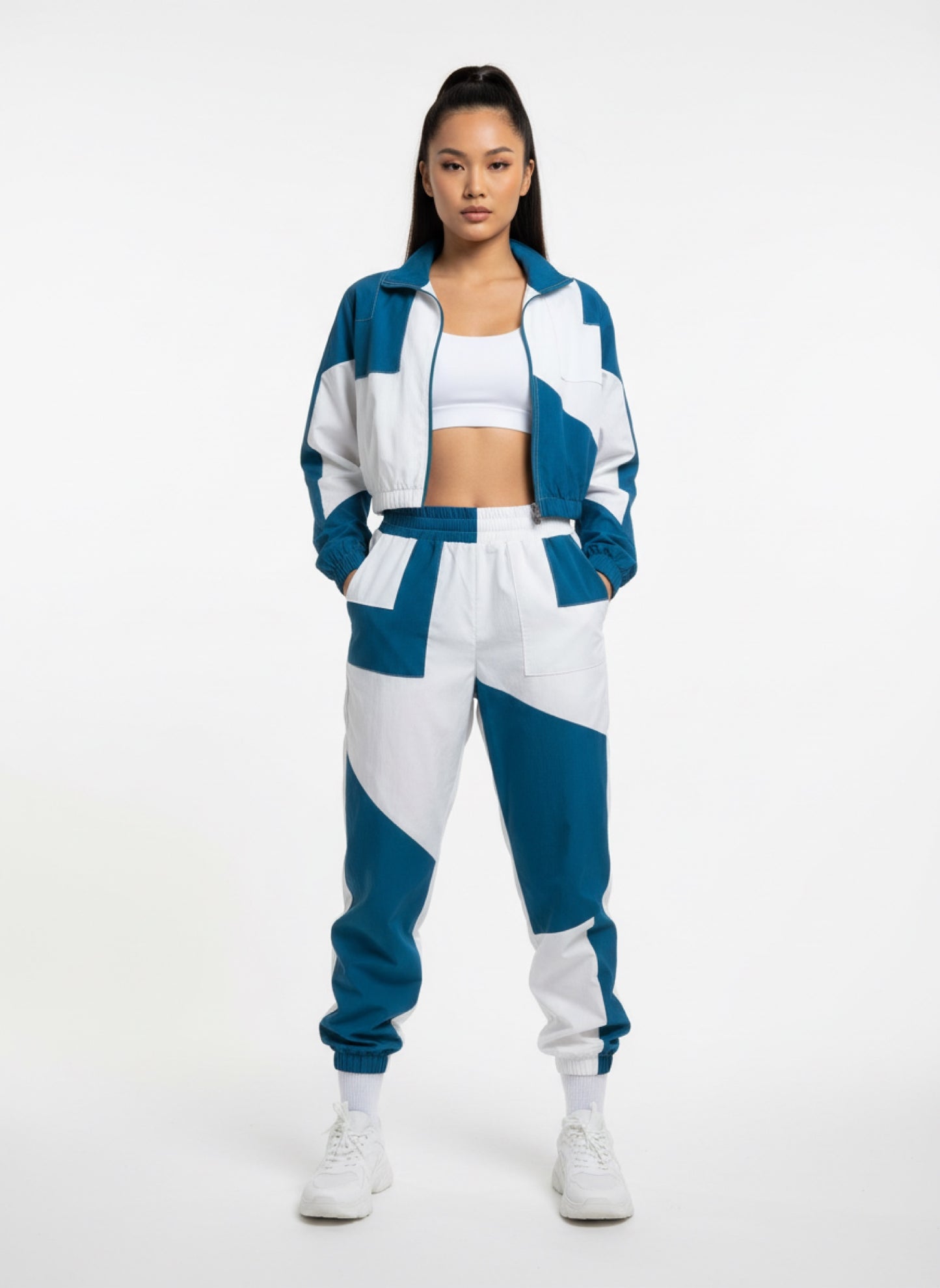 BLUE AND WHITE TRACK PANTS