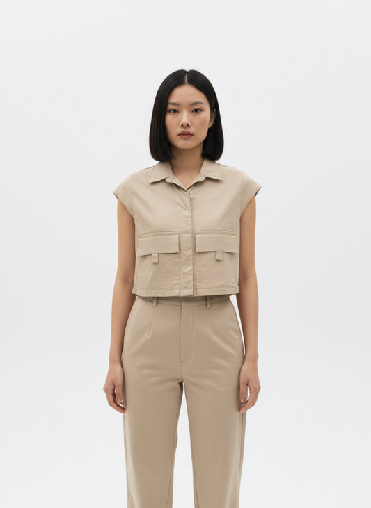 BEIGE CROP VEST