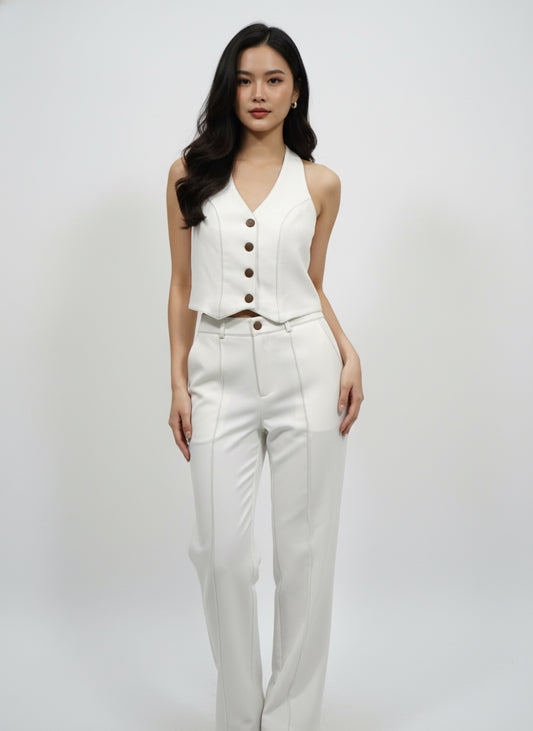 WHITE BUTTONED VEST SET
