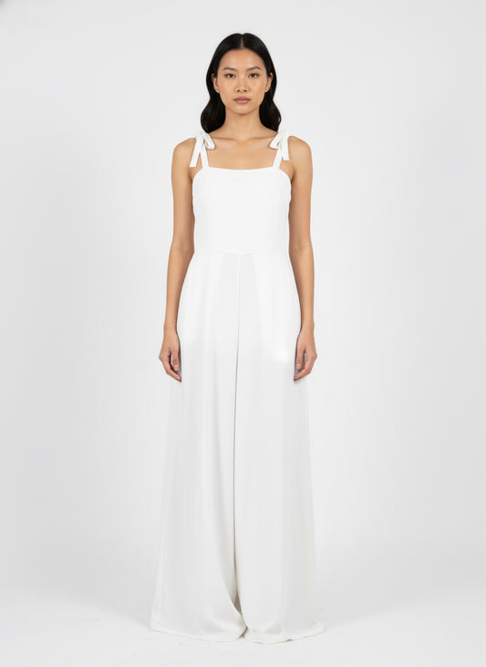 WHITE LONG JUMPSUIT BOW TIES