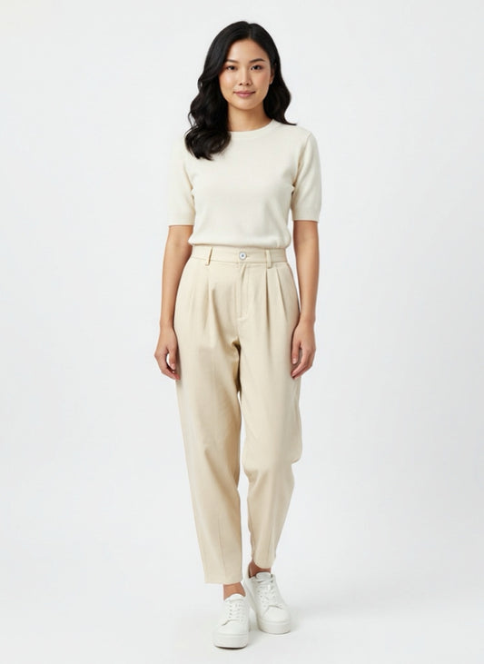 CREAM BUTTONED PANTS