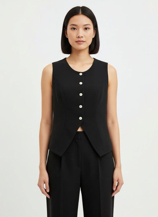 BLACK BUTTON UP VEST
