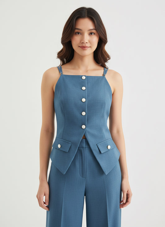 BLUE BUTTON UP VEST