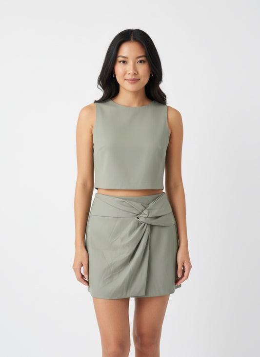 LIGHT GREEN LEATHER SKORT