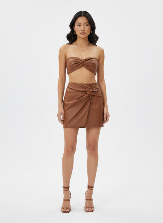 BROWN LEATHER SKORT