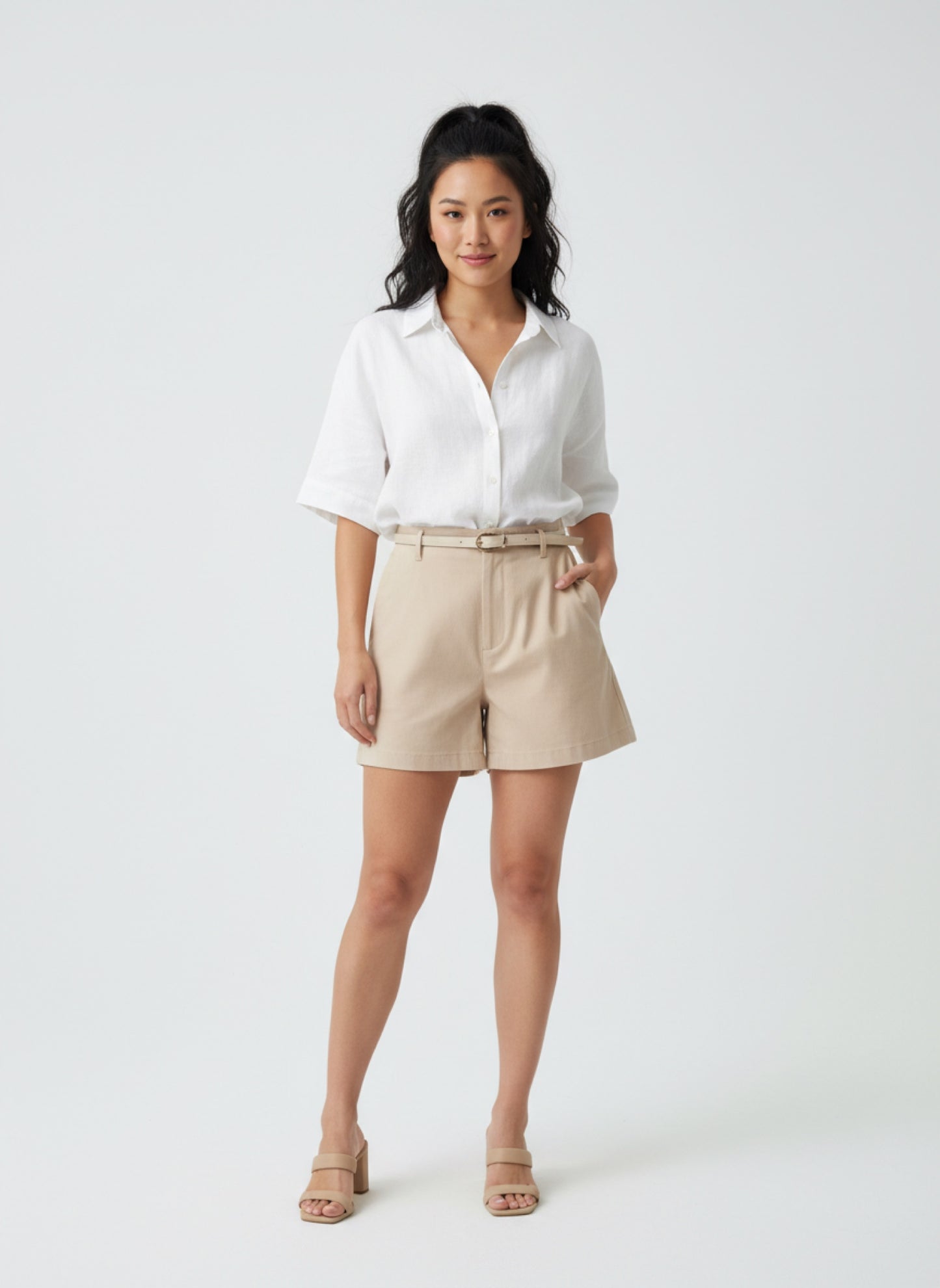 CREAM BELT PANT SHORTS
