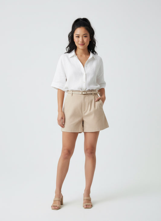 CREAM BELT PANT SHORTS