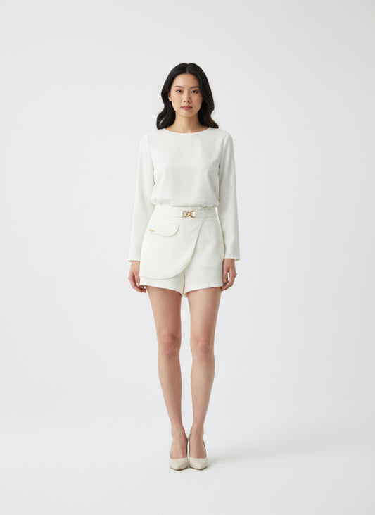 WHITE MINI SKORT WITH GOLD DETAIL