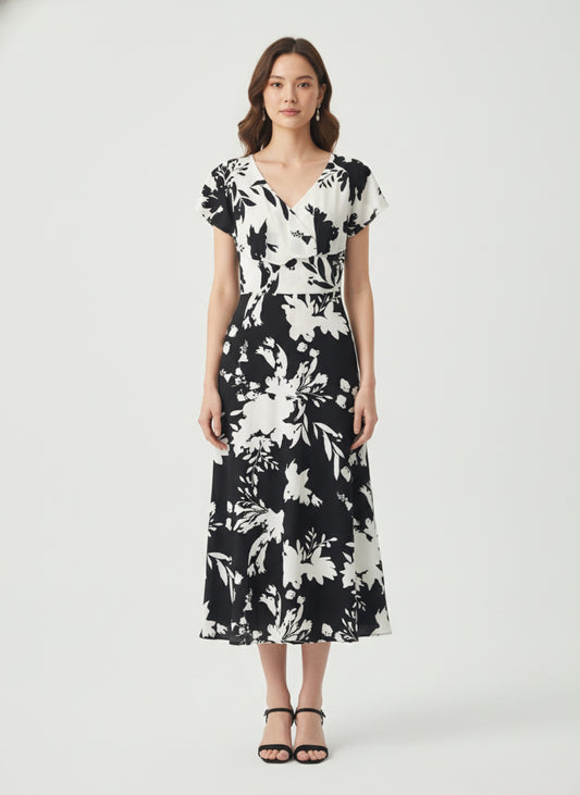 BLACK AND WHITE FLOWERY DRESS