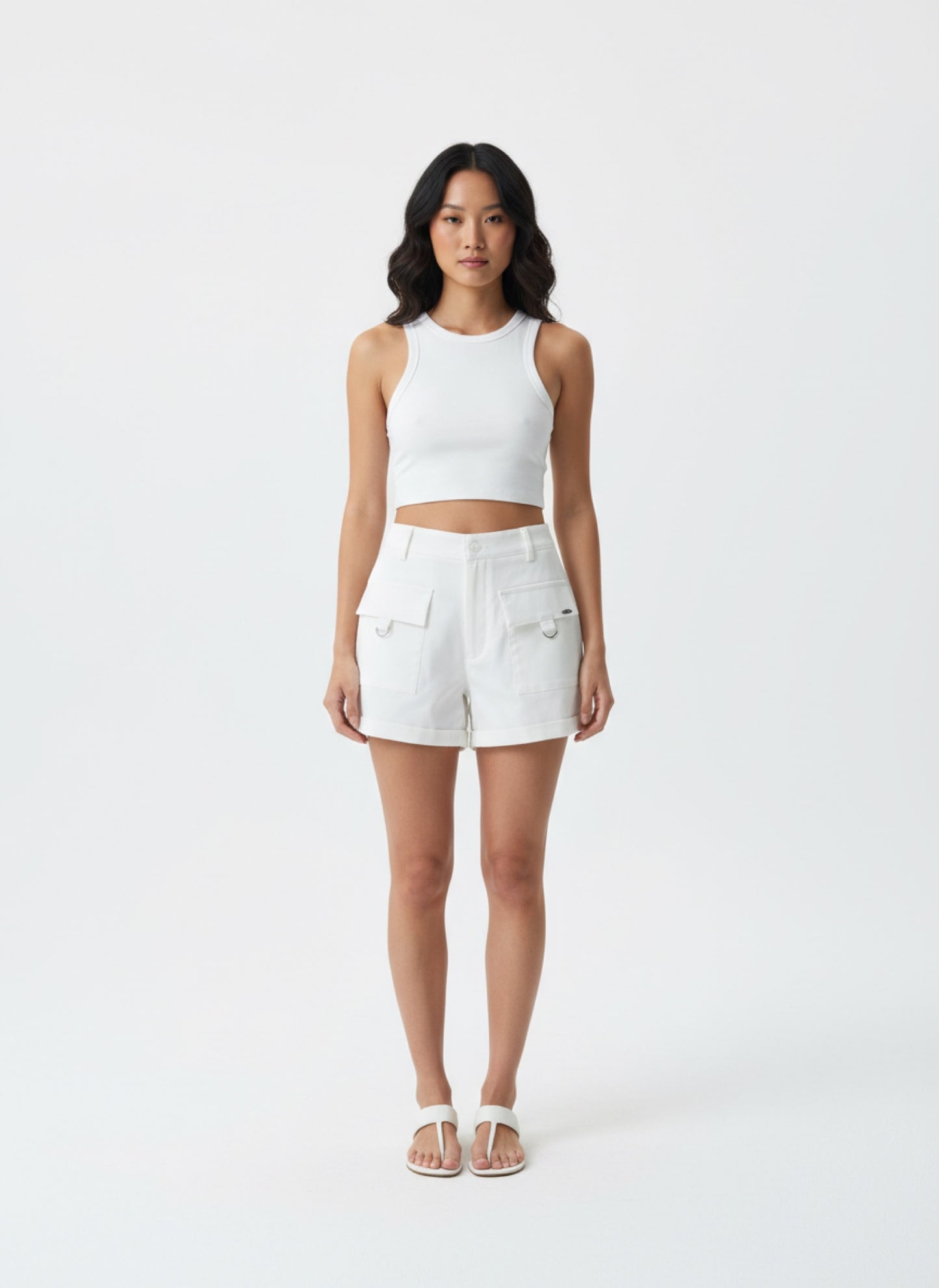 WHITE CARGO SHORTS