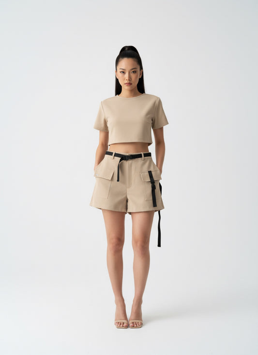 CREAM CARGO SHORT PANTS